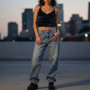 Urban Outfitters | Navy Blue Pleated Velvet Cami Top